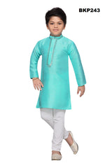BKP243 - Teal blue silk Kurta pajama set for boys