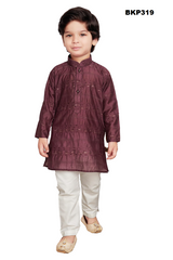 BKP319 - Dark Burgundy art silk kurta pajama set with crushed texture
