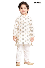 BKP322 - White and gold thread weave cotton kurta pajama set