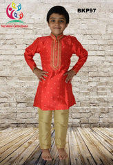 BKP97 - Fancy Tomato Red Printex Silk Party Wear Kurta Pajama