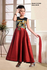 G1049 - Bright Red and Black girls Anarkali set