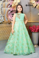 G1155 - Pastel Green Girls Long Gown