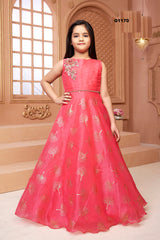 G1170 - Pink organza Girls Long Gown