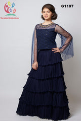 G1197 - Layered Navy Blue Modern Girls Lehenga Choli