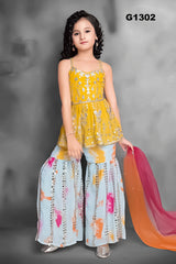 G1302 - Yellow Multicolored Shibori print Gharara Set.