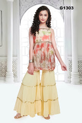 G1303 - Beige Multicolored Gharara Set.