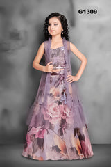 G1309 - Lilac floral Girls lehenaga choli with Jacket