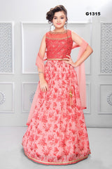 G1315 - Coral Pink Floral Girls Lehenga Choli