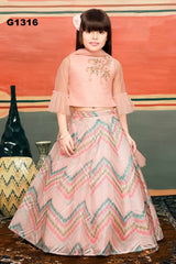 G1316 - Pastel Pink Chevron Design Girls Lehenga Choli