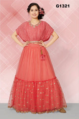 G1321 - Coral Pink Hued Girls Lehenga Choli