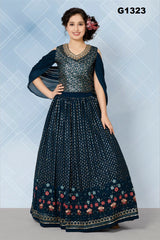 G1323 - Peacock Blue sequence Girls Lehenga Choli