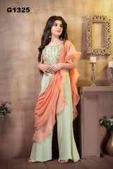 G1325 - Pastelgreen croptop partywear Palazzo suit set