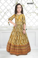 G1327 - Mustard hued Girls Long Dress
