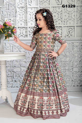 G1329 - Multicolored digital printed design Girls Long Dress