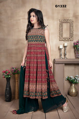 G1332 - Maroon and green partywear Palazzo suit set