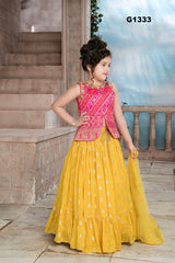 G1333 - Pink and Yellow Peplum Lehenga Choli set