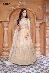 G1337 - Beige Gold Shimmery Mirror Lehenga Choli set