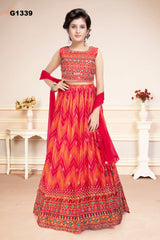 G1339 - Red and Orange allover embroidered Lehenga Choli set