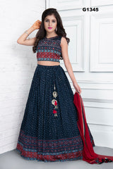 G1345 - Navyblue Ajrakh Georgette Lehenga Choli set