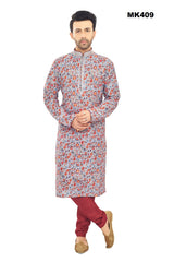MK409 - Grey and Maroon Pashmina printed cotton Kurta pajama set