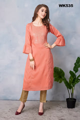 WK535 - Light Peach Silk Kuti straight top