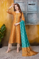 WK537 - Orange Bandhini printed Silk Kurti