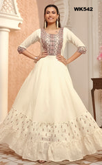 WK542 - White cotton long Kurti dress