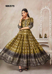 WK575 - Geometrical Printed Muslin Silk Anarkali Kurti