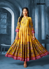 WK581 - Floral Printed satin silk Anarkali Kurti dress