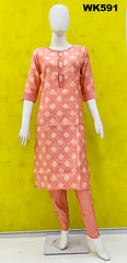 WK591 - Light Pink Printed kurti Set