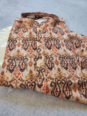 MK408 - Ikkat Printed Beige cotton Kurta pajama set