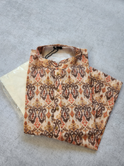 MK408 - Ikkat Printed Beige cotton Kurta pajama set