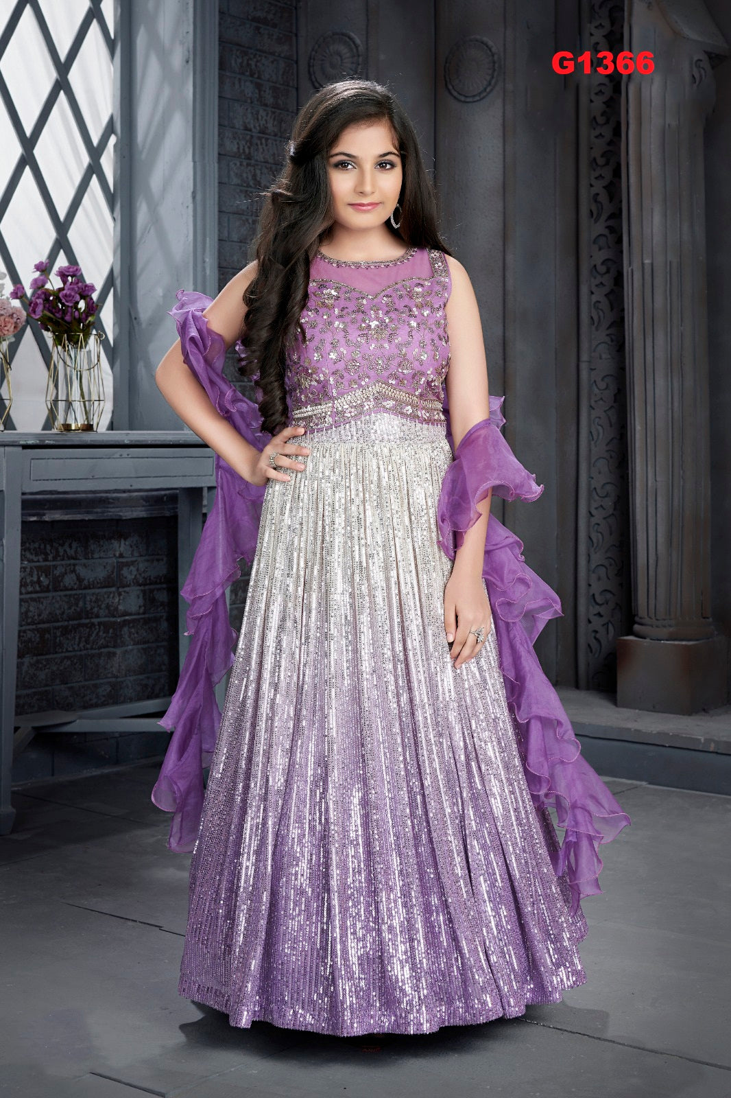 G1366 - Lilac shaded sequence partywear Lehenga