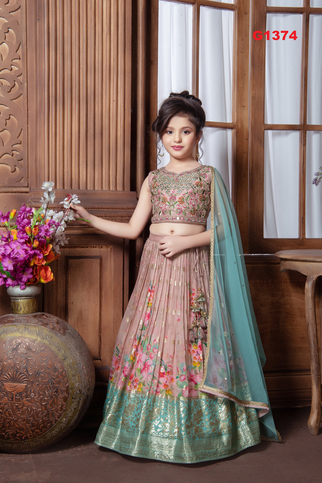 G1374 - Baby pink and blue Partywear Lehenga set