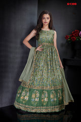 G1399 - Green kalamkari printed long dress