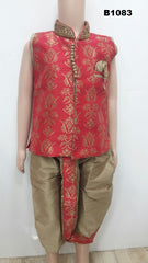 B1083 - Red & Beige Traditional Fancy Party Wear Kids Dhoti Kurta Dress