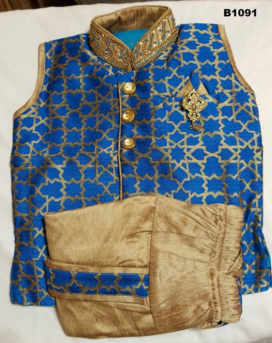 B1091 - Ink blue & Gold Party Wear Ready to Wear Boys Dhoti Kurta