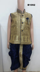 B1092 - Gold Royal Blue Kairy Pattern Children Dhoti Kurta Dress