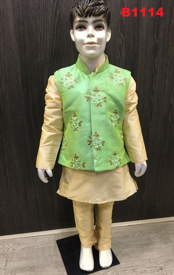 B1114 - Boys Embroidered floral green waist coat set