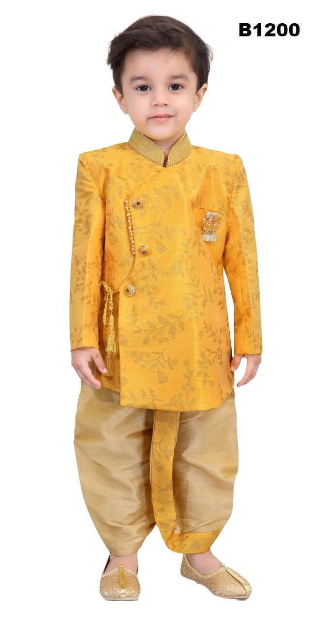 B1200 - classic combination of light yellow and gold indowestern sherwani Dhoti set