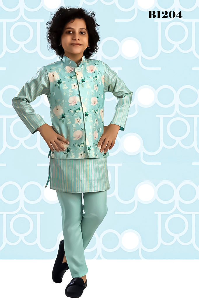 B1204 - Pastel blue trendy waist coat set with digital print