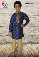 BKP102 - Royal Blue Silk Kurta Pajama with Gold printed design