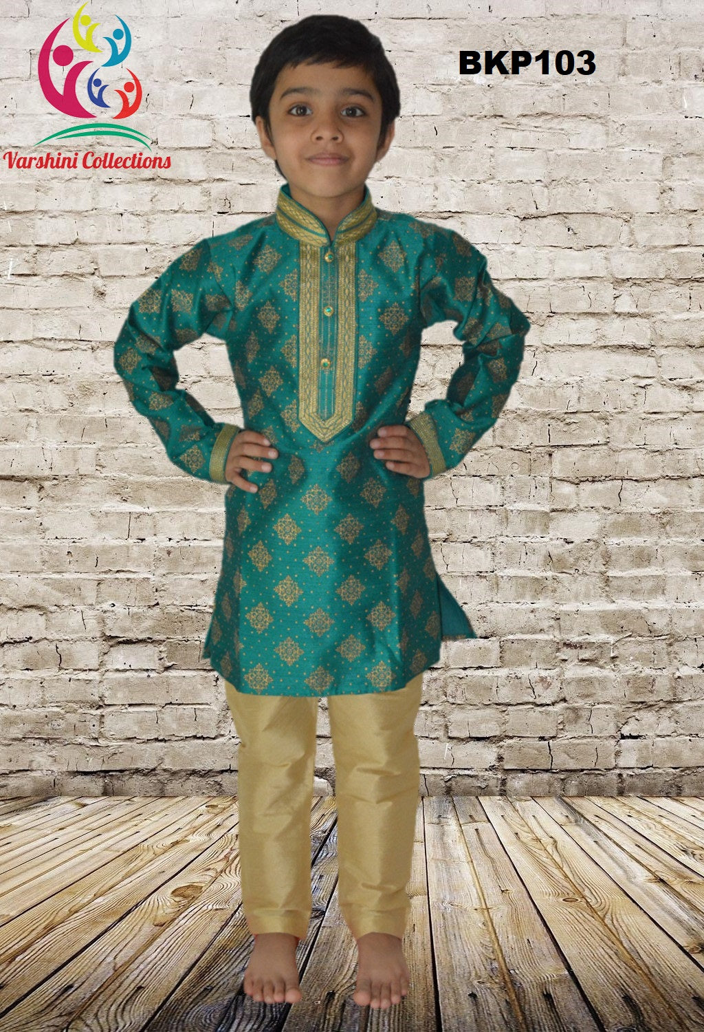 BKP103 - Green Silk Kurta Pajama with Gold printed design
