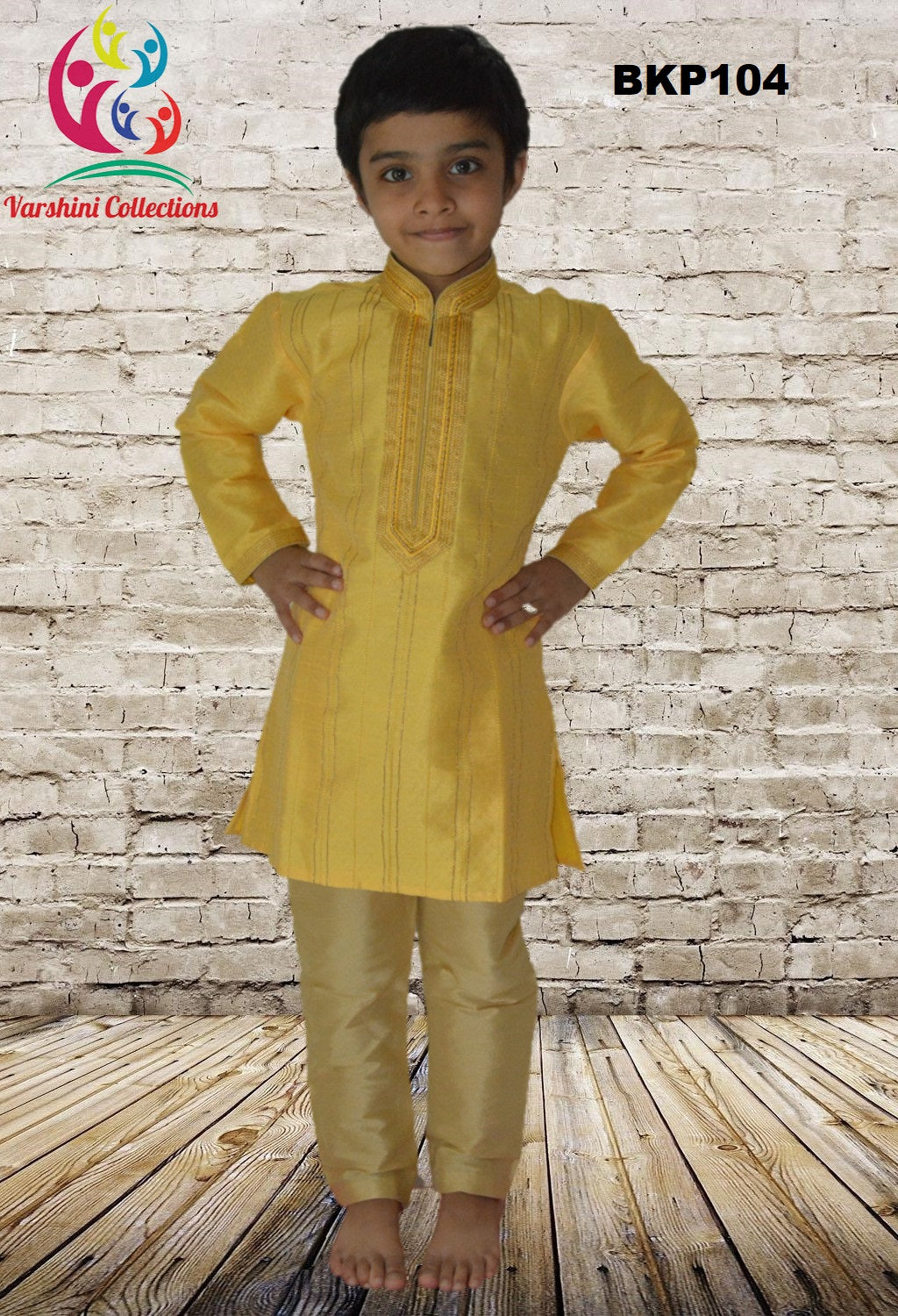 BKP104 - Boys Printex Silk Yellow Kurta Pajama set