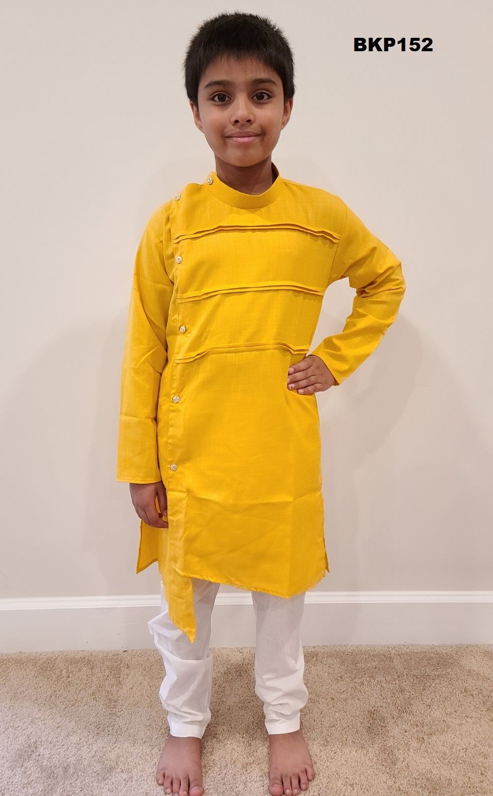 BKP152 - Yellow  asymmetric cut buttondown soft rayon kurta pajama set