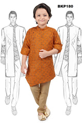 BKP180 - Shoulder open asymmetric cut gold printed Orange Kurta pajama set