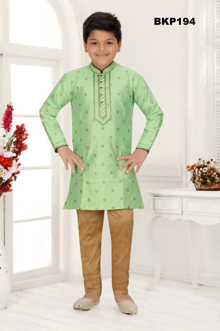BKP194 - Light Green Soft Brocade Silk partywear kurta pajama set