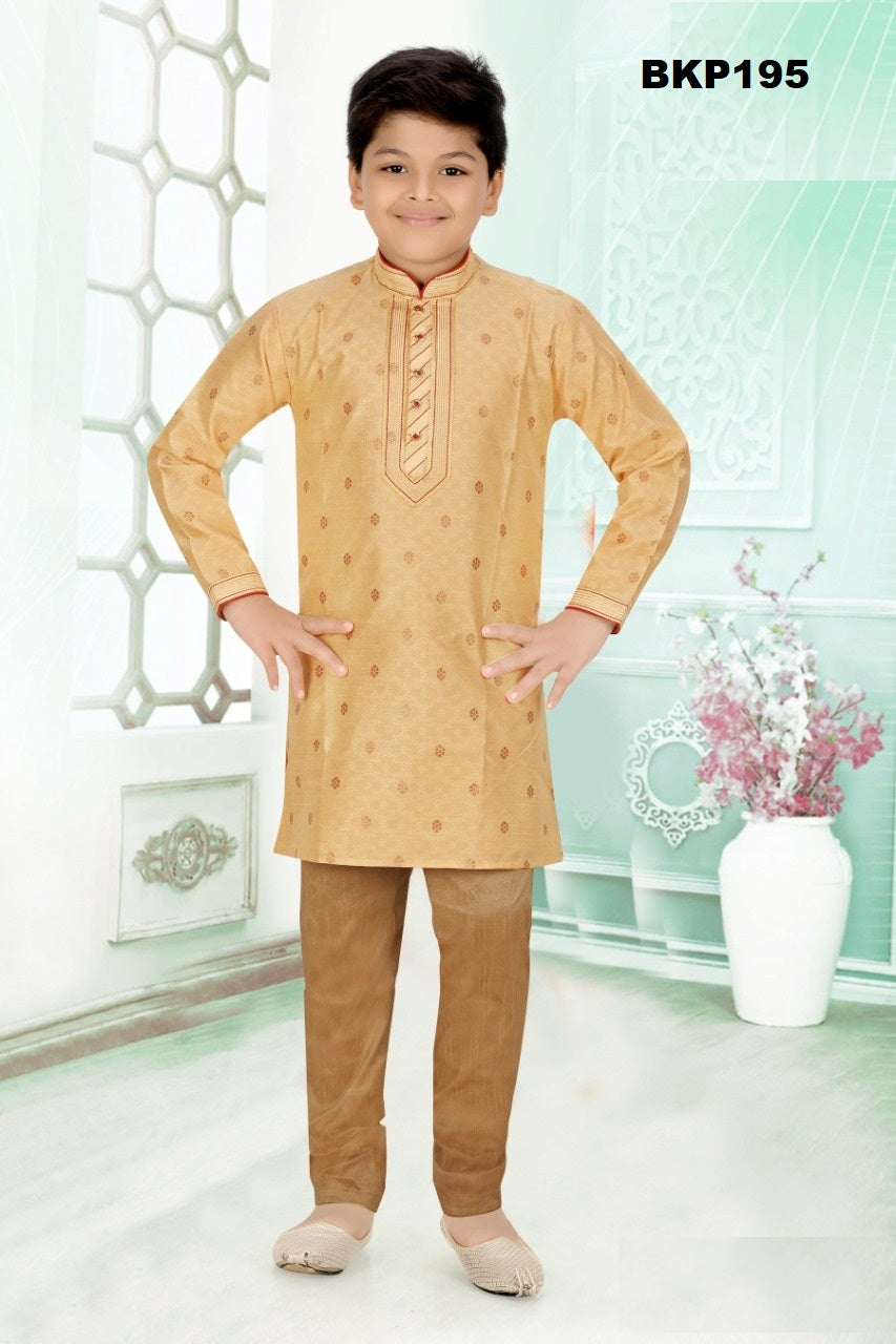 BKP195 - Golden Beige Soft Brocade Silk partywear kurta pajama set