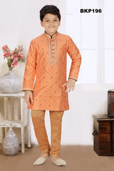 BKP196 - Orange Soft Brocade Silk partywear kurta pajama set