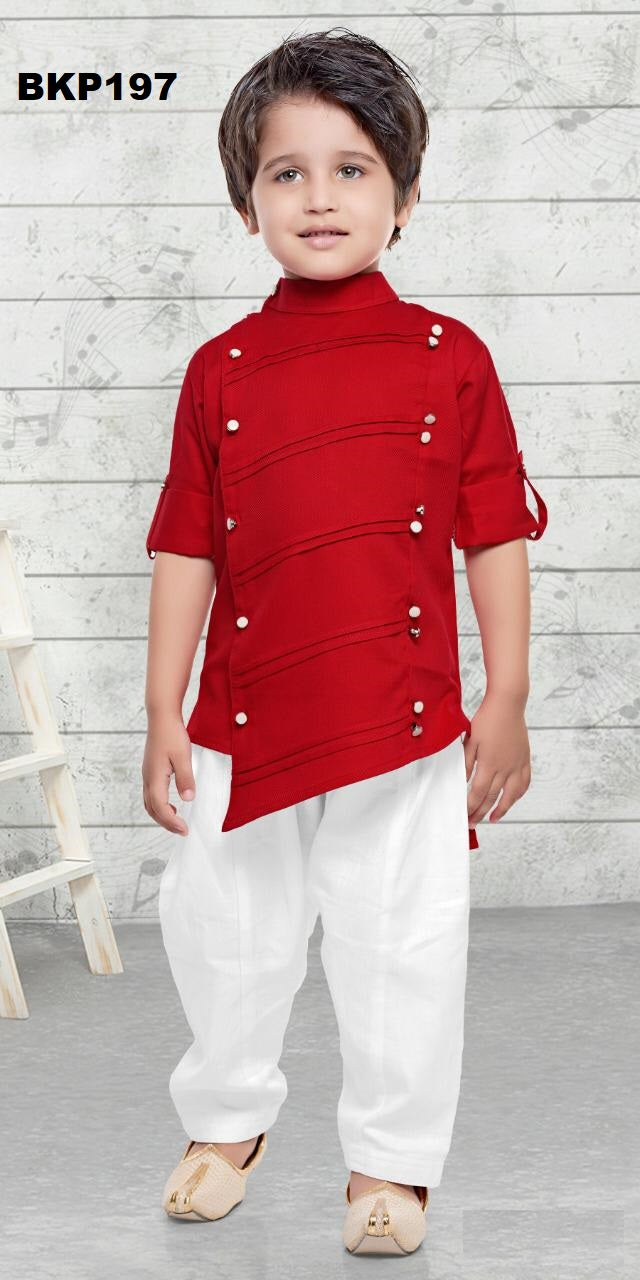 BKP197 - Boys Bright red Cotton Kurta shirt set